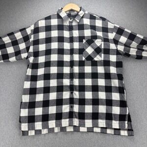 Risen Buffalo Plaid Flannel Men's S Black White Oversized Long Sleeve Button Up